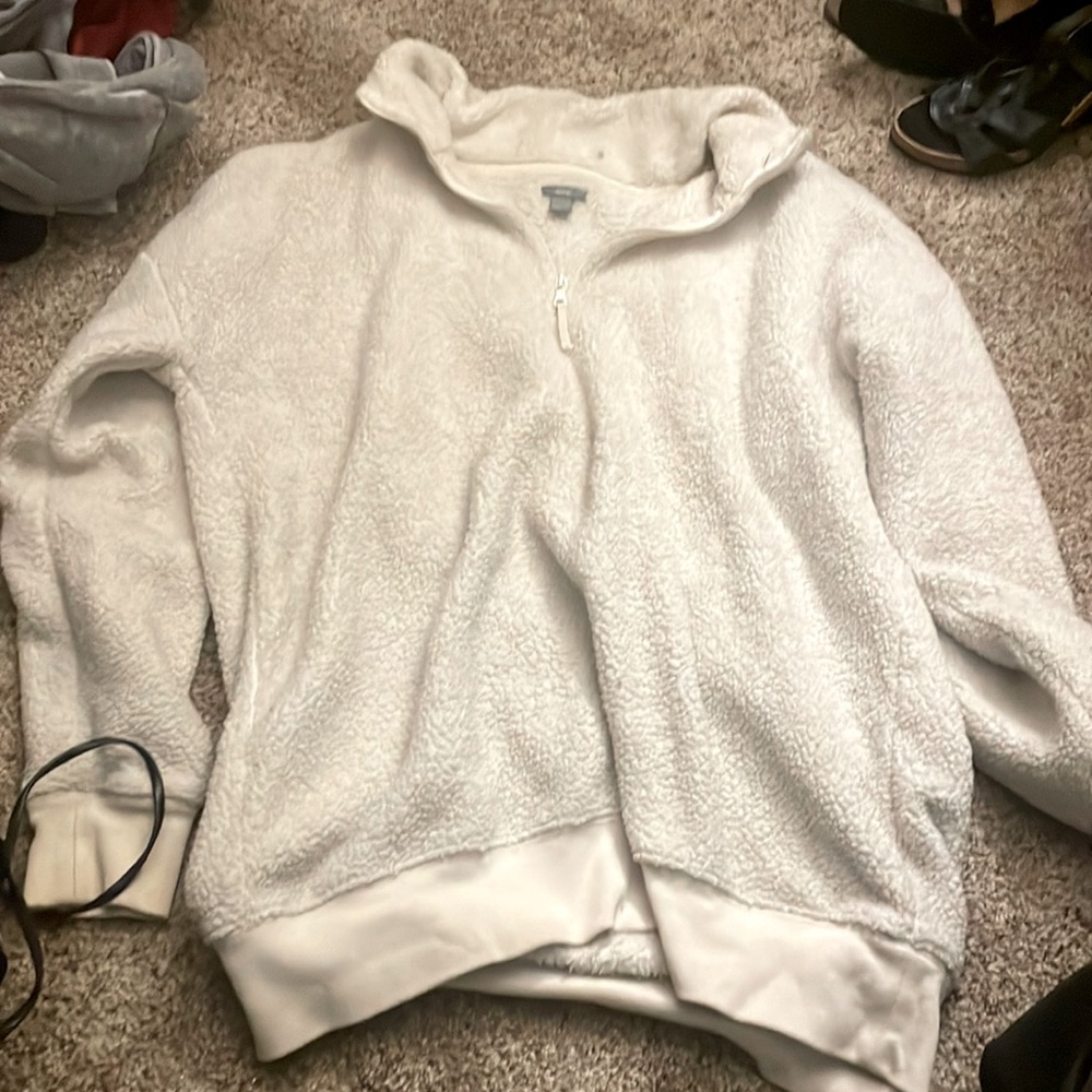 Aerie fluffy shall zip sweater white size small